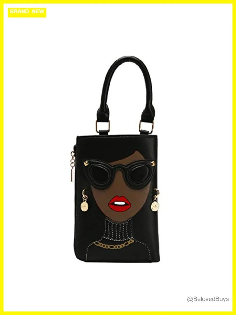 Novelty Lady Face PU Leather Satchel Handbag Top Handle Shoulder Crossbody Bag